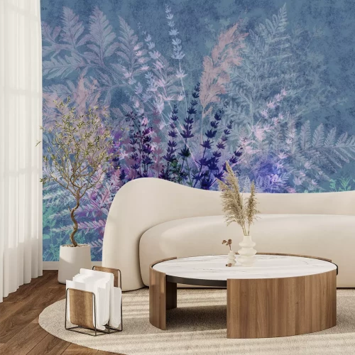 Fotobehang Lavendeltakjes en varenbladeren