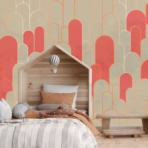 Fotobehang Oranje en beige bogen met goud