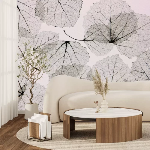 Fotobehang Abstracte bladeren weerspiegeld op de muur