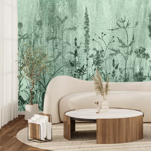 Fotobehang Een bloemenweide geschilderd op de muur