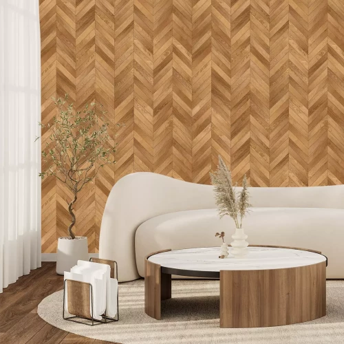 Fotobehang Bruin houtpatroon op de vloer