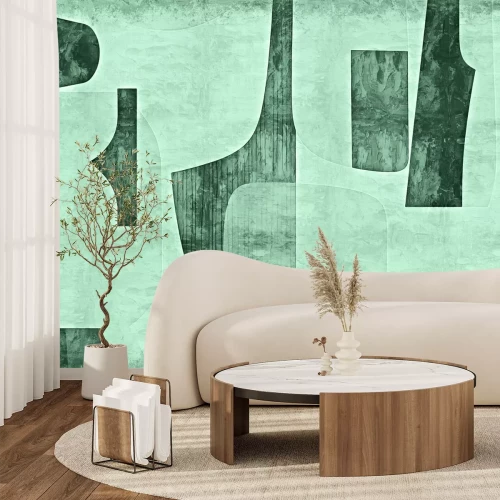 Fotobehang Groene graffitivormen op de muur