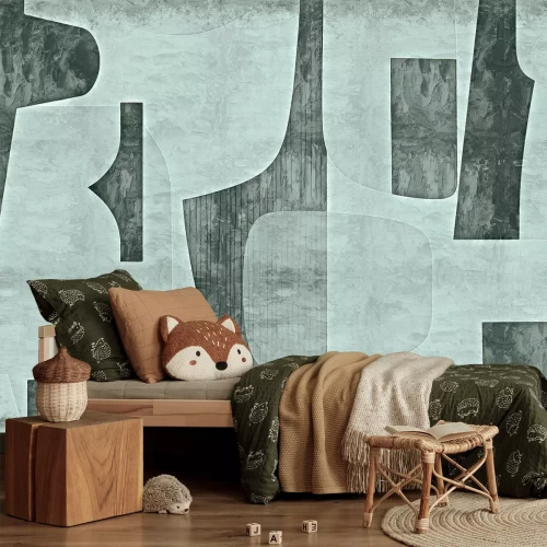 Fotobehang Groene graffitivormen op de muur