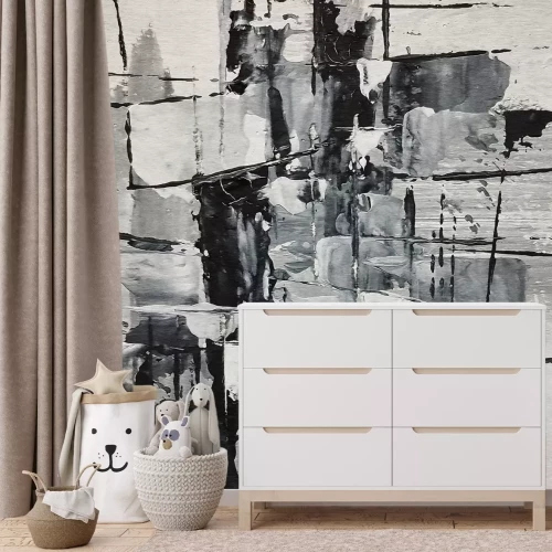 Fotobehang Geschilderde muur in zwart en wit