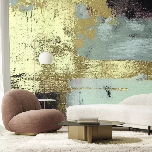 Fotobehang Betonnen textuur versierd met gouden details