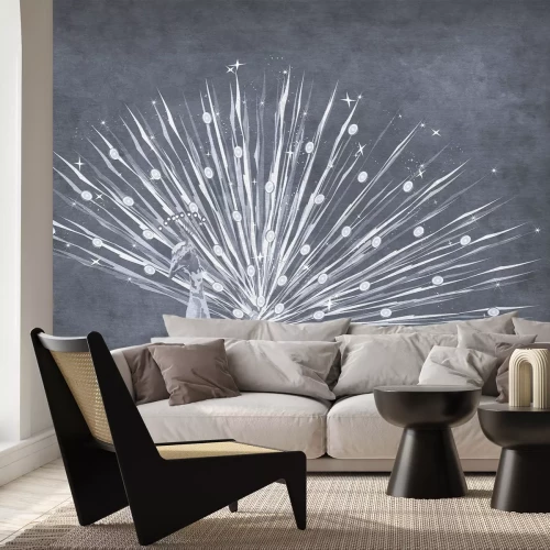 Fotobehang Artistieke tekening van een pauw met een decoratieve veer