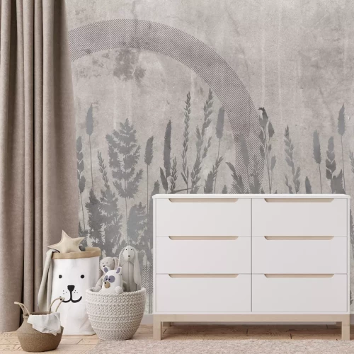 Fotobehang Abstract weidelandschap in schilderachtige stijl