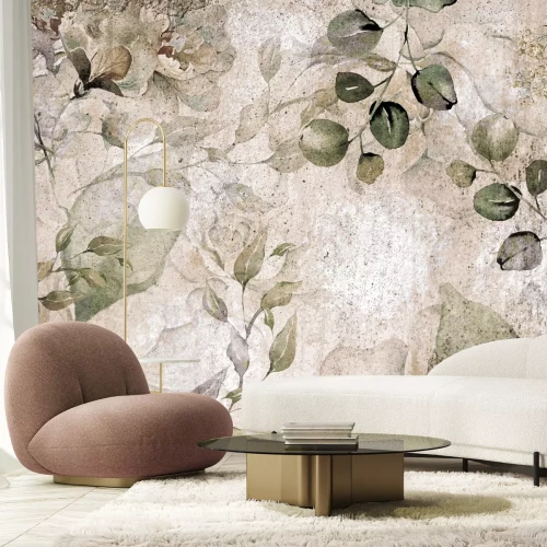 Fotobehang Groene bladeren in een delicate Provençaalse stijl