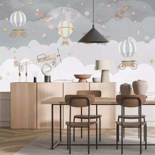 Fotobehang Vliegtuigen en ballonnen in de wolken