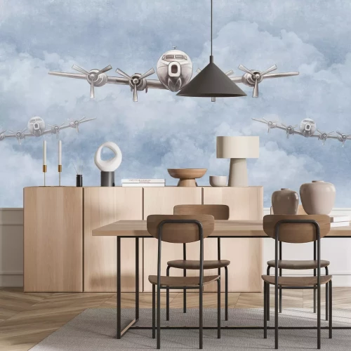 Fotobehang Vliegtuigen vliegen tussen de wolken