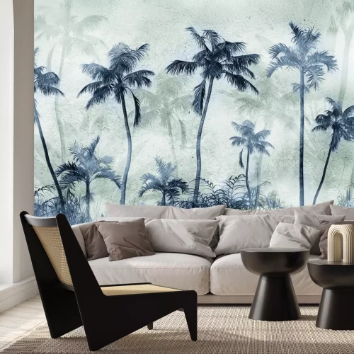 Fotobehang Betonnen achtergrond met palmenbosmotief