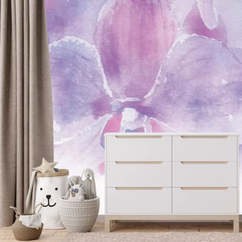 Fotobehang Aquarel orchidee in tinten roze en paars