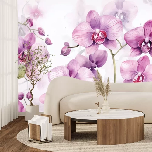 Fotobehang Roze orchideeën met een delicate schaduw