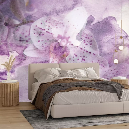 Fotobehang Aquarelcompositie van roze orchideeën