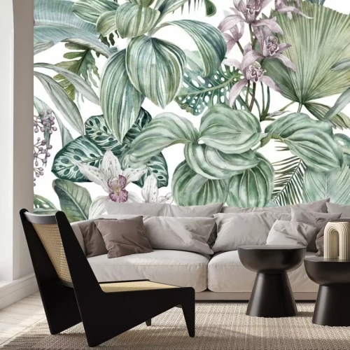 Fotobehang Orchideeën tussen weelderige vegetatie