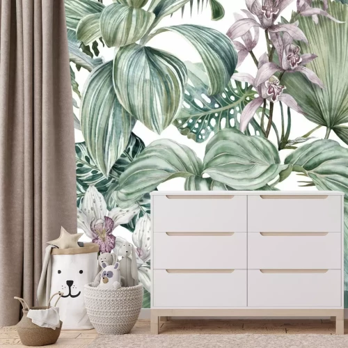 Fotobehang Orchideeën tussen weelderige vegetatie