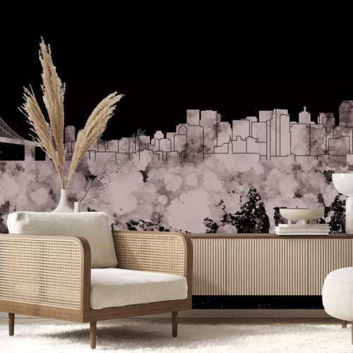 Fotobehang Zwart-wit aquarel van San Francisco met de Bay Bridge