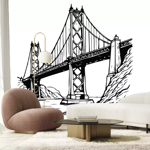 Fotobehang Zwart-wittekening van de San Francisco-Oakland Bay Bridge