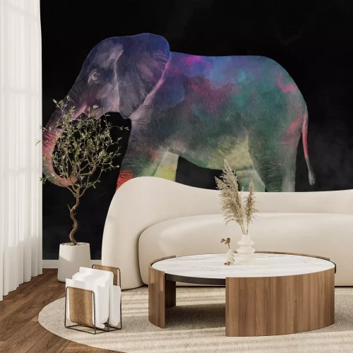 Fotobehang Een olifant met waterverfvlekken