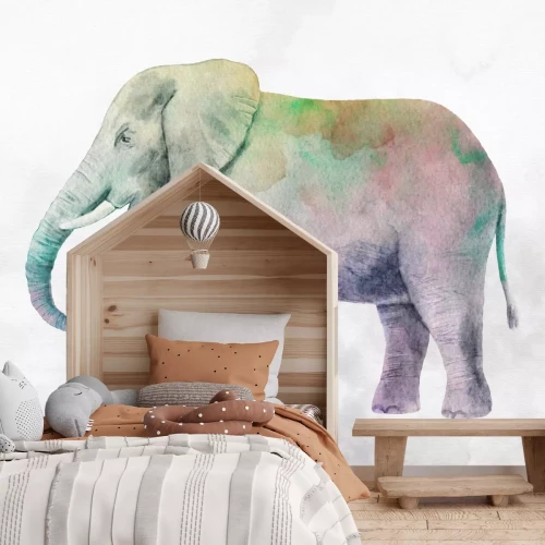 Fotobehang Een olifant met waterverfvlekken