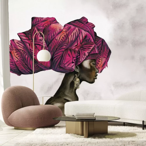 Fotobehang Een Afrikaanse vrouw met een tulband op haar hoofd