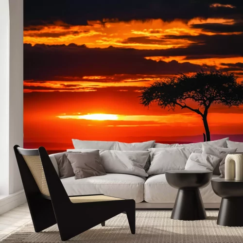 Fotobehang Afrikaanse oranje zonsondergang
