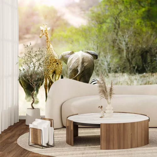 Fotobehang Dieren van Afrika die langs de weg lopen