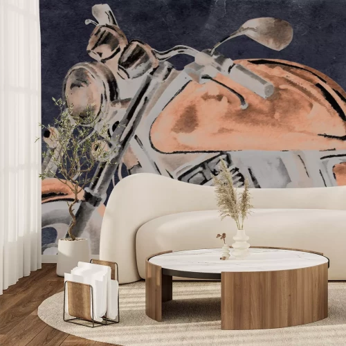 Fotobehang Aquarel motorfiets in tinten marineblauw en grijs