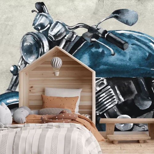Fotobehang Aquarel motorfiets in tinten marineblauw en grijs