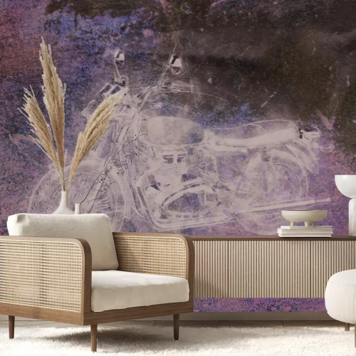 Fotobehang Schets van een motorfiets tegen een verouderde betonnen achtergrond