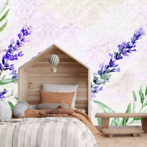 Fotobehang Lavendel op een decoratieve achtergrond