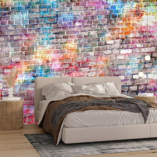 Fotobehang Kleurrijke neongrijze bakstenen muur