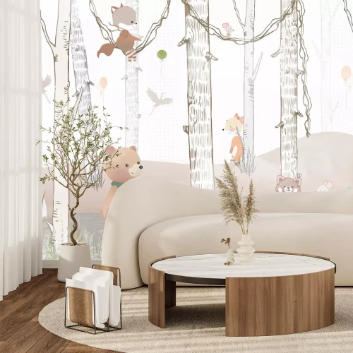 Fotobehang Kinderbos met olifant en vos