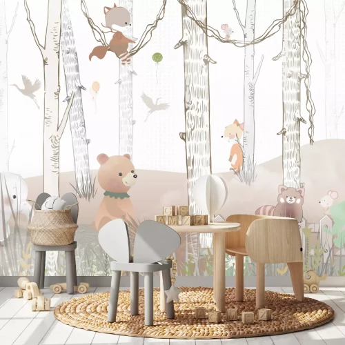 Fotobehang Kinderbos met olifant en vos