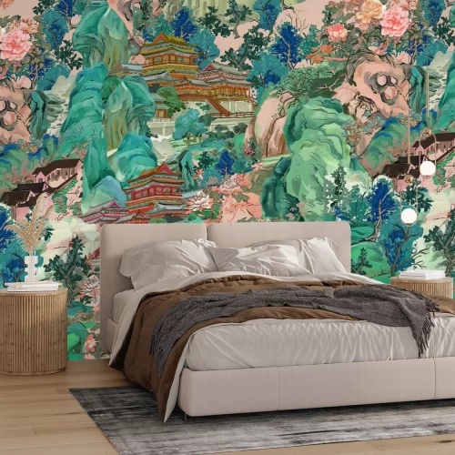 Fotobehang Japanse gebouwen in de bergen