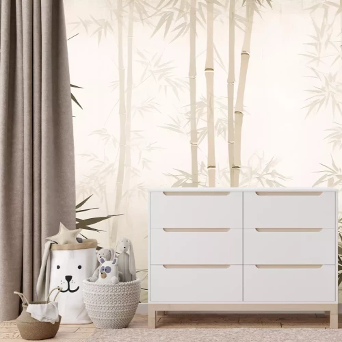 Fotobehang Aziatisch bamboebos in beige kleuren