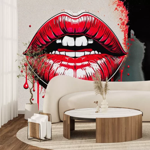 Fotobehang Rode lippen van een vrouw in Pop Art-stijl met een verfeffect