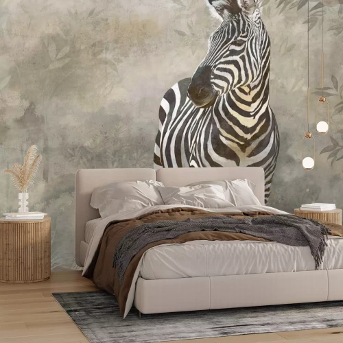 Fotobehang Zebra in een plantenlandschap