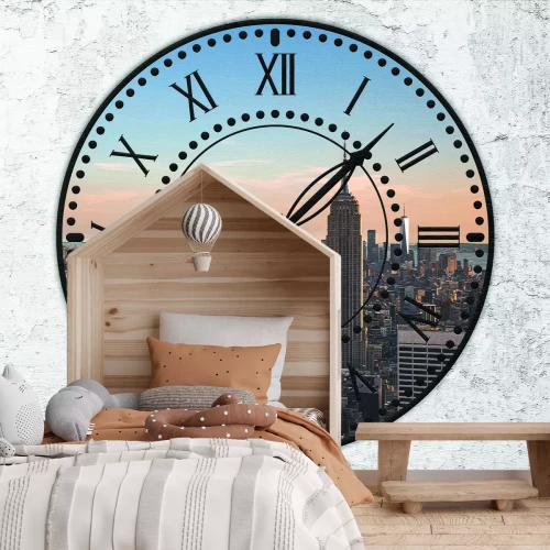 Fotobehang New York op een wijzerplaat met Romeinse cijfers