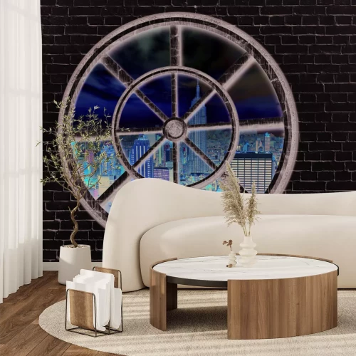 Fotobehang New York gezien door het ronde raam