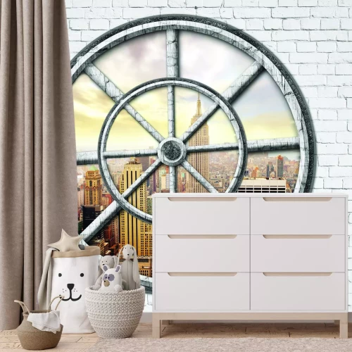 Fotobehang New York gezien door het ronde raam