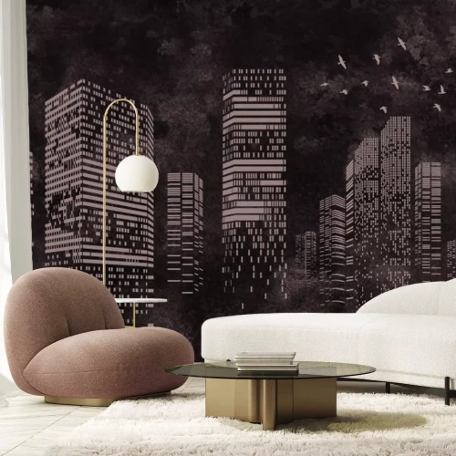 Fotobehang Schets van wolkenkrabbers in New York op een betonnen achtergrond