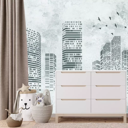 Fotobehang Schets van wolkenkrabbers in New York op een betonnen achtergrond