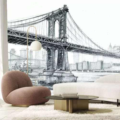 Fotobehang Potloodschets van de Manhattan Bridge in New York City