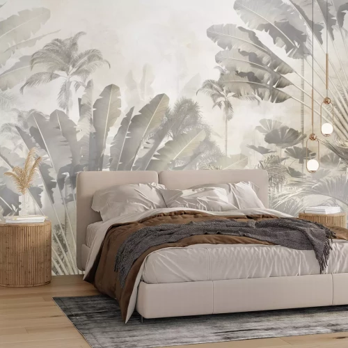 Fotobehang Tropische palmbladeren in felle kleuren