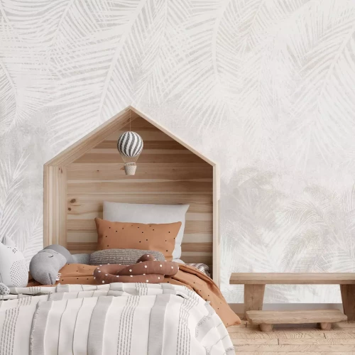 Fotobehang Palmbomen en tropische bladeren op een betonnen textuurachtergrond