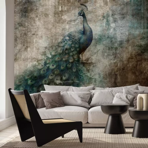 Fotobehang Artistieke pauw in abstracte stijl