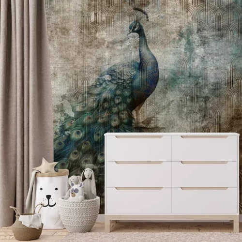 Fotobehang Artistieke pauw in abstracte stijl