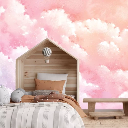 Fotobehang Roze en paarse lucht met donzige wolken