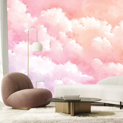 Fotobehang Roze en paarse lucht met donzige wolken